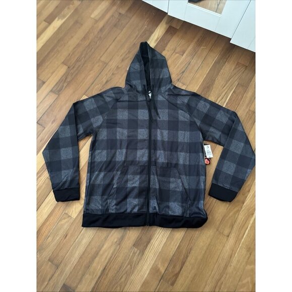 Burnside Jacket Hoodie Men's Houndstooth Black Plaid Tech Fleece 1/4 Zip Size XL - Picture 1 of 5